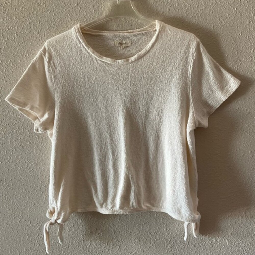 Madewell Side Knotted Short Sleeve Tee Cream Cotton Women’s Size XL